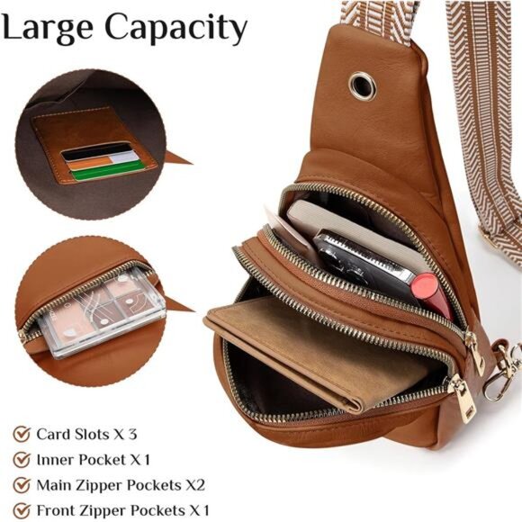 Sling Bags Small Vegan Leather Fashion Camel - Picture 6 of 7